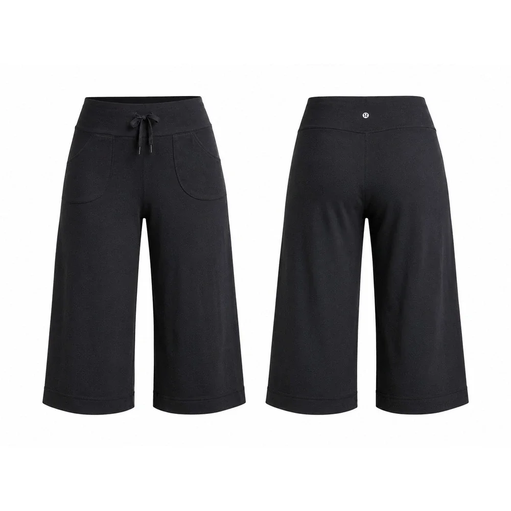 Lululemon Black Wide Leg Crop Pants Drawstring Yoga Athletic Women Size 6
